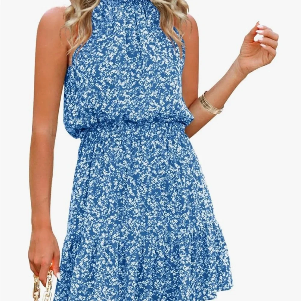 Blue Floral Halter Dress - Picture 2 of 2